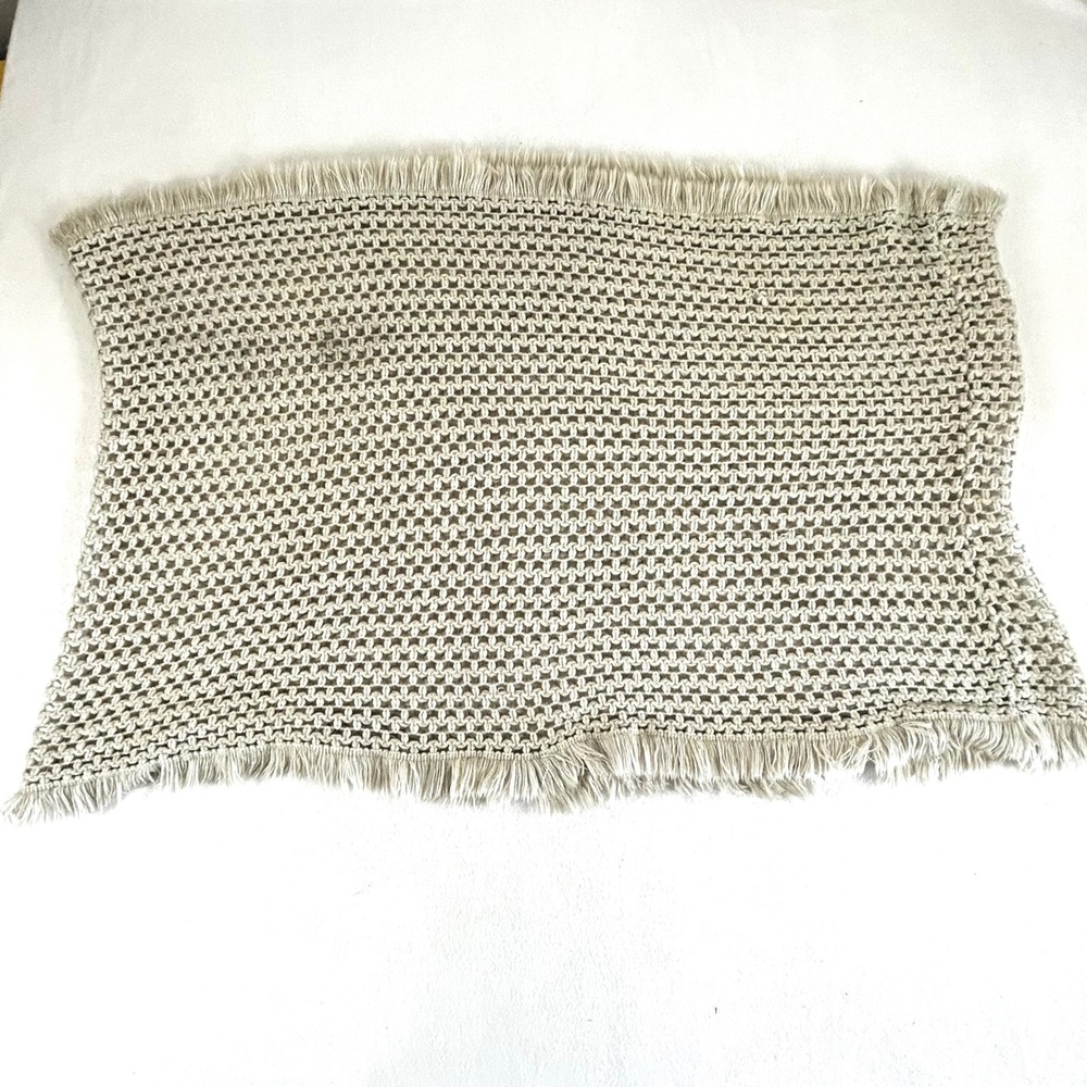 Boho Macrame Table Runner Beige Fringe Trim‎ Open Weave Decorative Textile 0190S